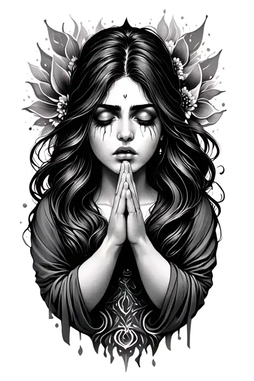 Woman Praying Crying Eyes
