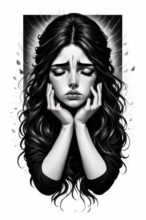 Woman Praying Crying Eyes Closed Eyes