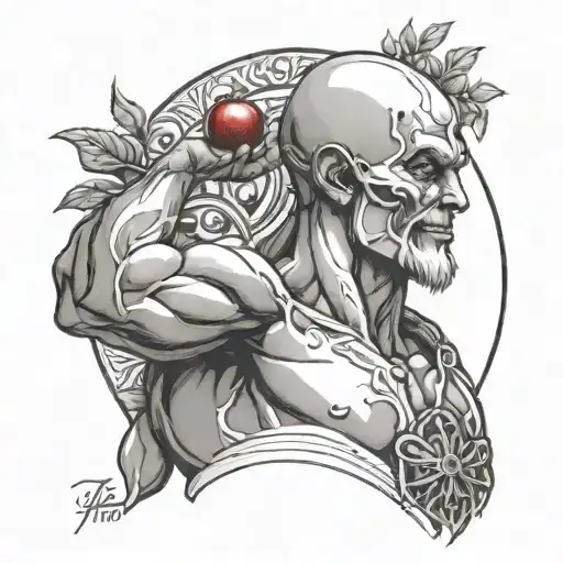 Atlas Titan Holding Up Pomegranate