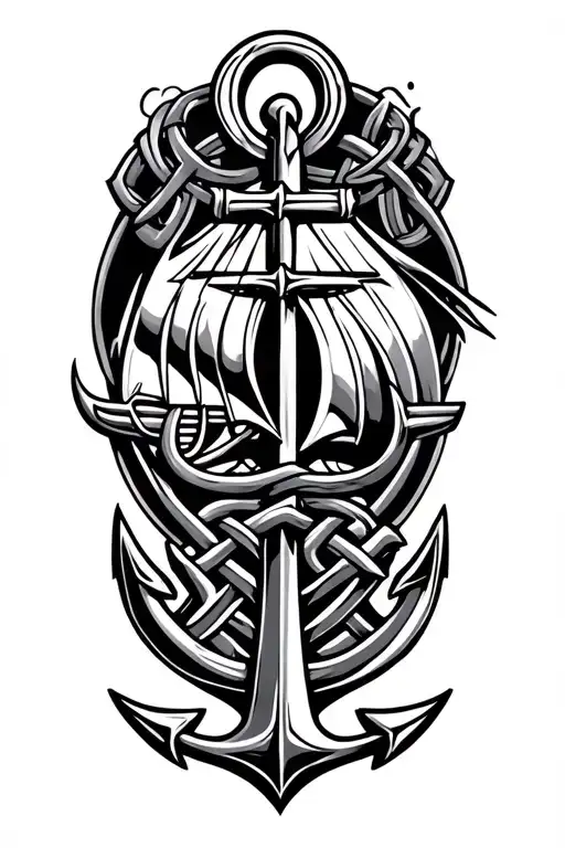 Thor Norse Viking Knotwork Design Featuring Boat And Anchor With Thor