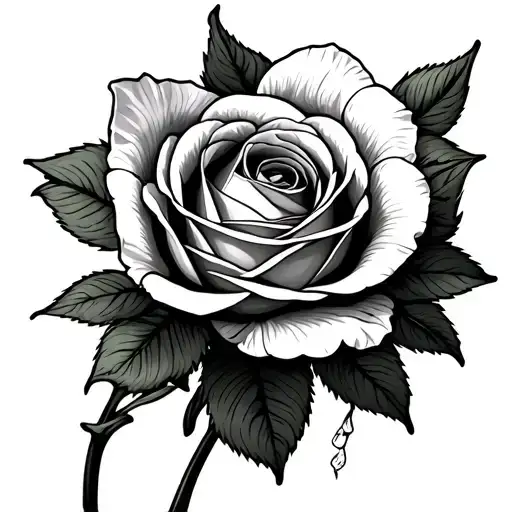 Rose And Daffodil Together Fine Line Black