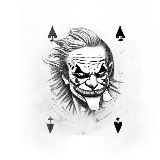 Royal Flush Coming Out Of The Top Of A Mask And A Joker Card In The Mouth Of The Mask