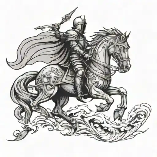 Knight On Horse And Dragon