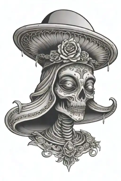 Rosa De Guadalupe As A Grey Alien With A Saucer Ufo As A Marachi Hat