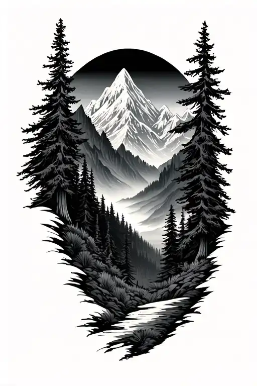 Forest And Mountains Inside And Woter