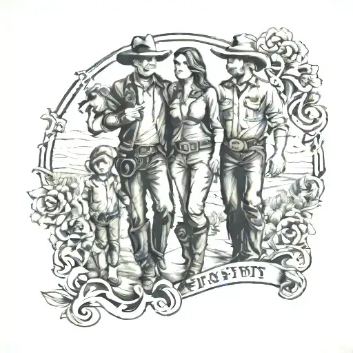 Western With Family Holding Hands