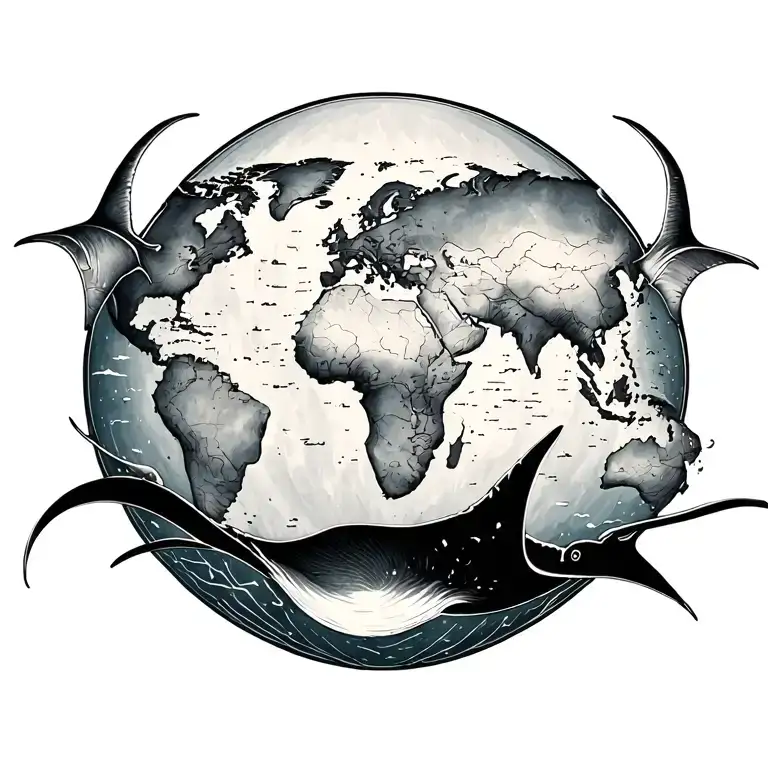 Manta Rays With The World Map On His Back