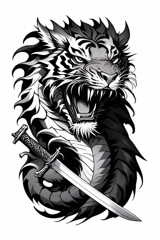 Dragon Tiger And Katana Sword