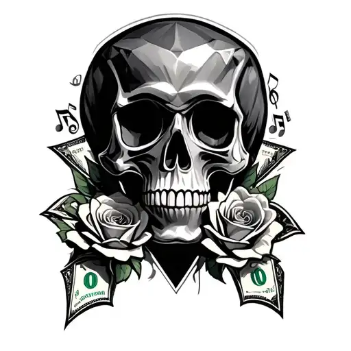 Music Notes Diamond's Roses Money Skulls Leaning And Forming