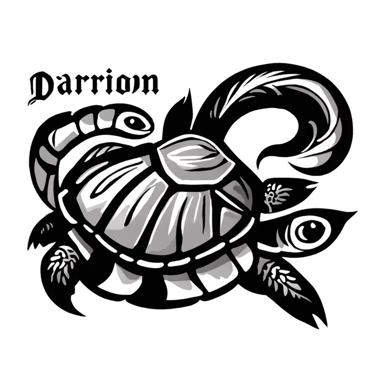 Tribal Sankofa With The Name Darrion And A Turtle Laying