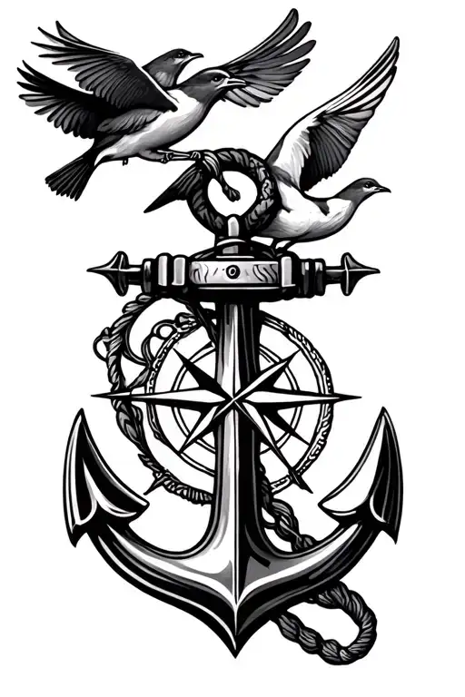 Anchor And Compass With Birds On Top