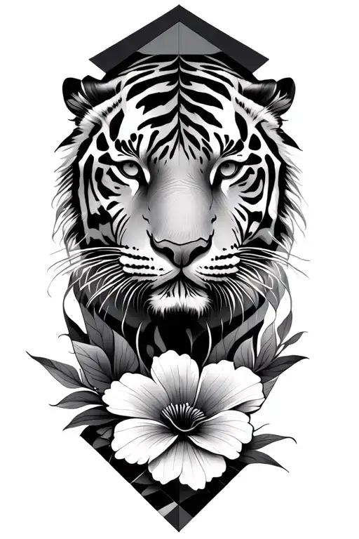 Geometric Design Incorporating Tiger Stripes And Floral Design Blackwork