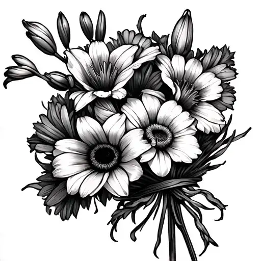 Gladiolus And Daisy Bouquet Tied Together With Rope