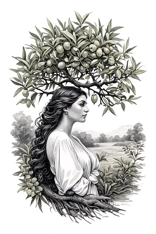 Olive Tree With A Woman