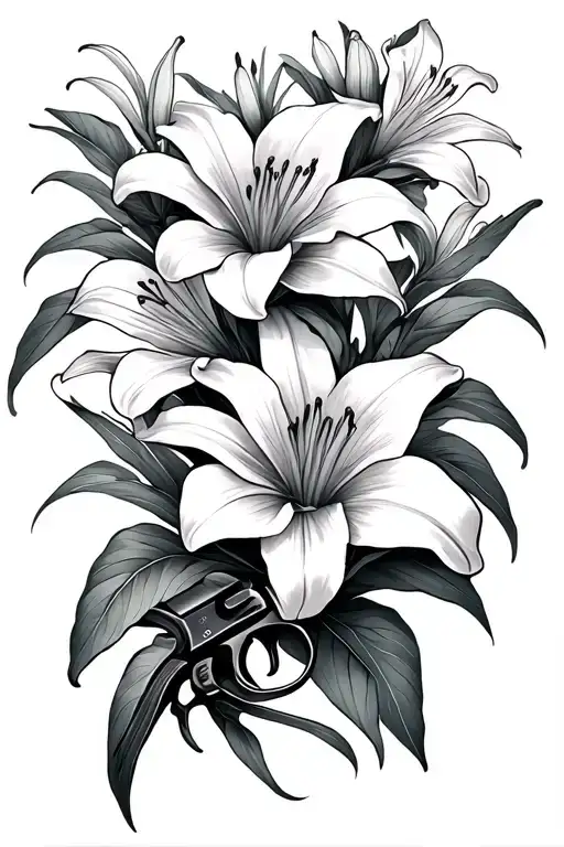 Shotgun With Lily Flowers Blooming