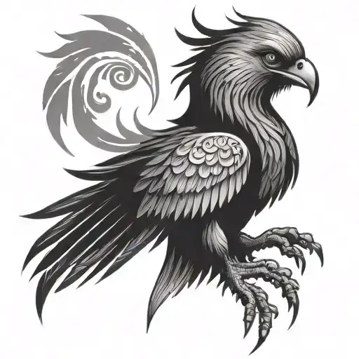 Phoenix Bird With Baby Foot Prints