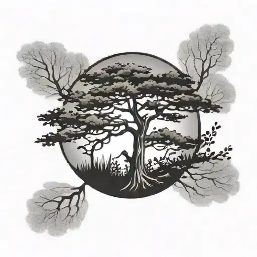 Narrow Tall Ball Cypress Tree Tattoo Outline