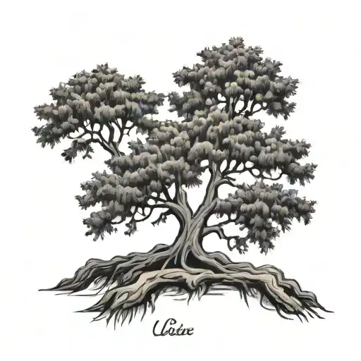Narrow Tall Bald Cypress Tree Tattoo Outline
