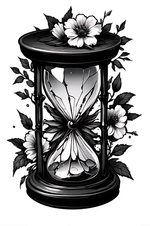 Shattered Hour Glass Surrounded By Flowers