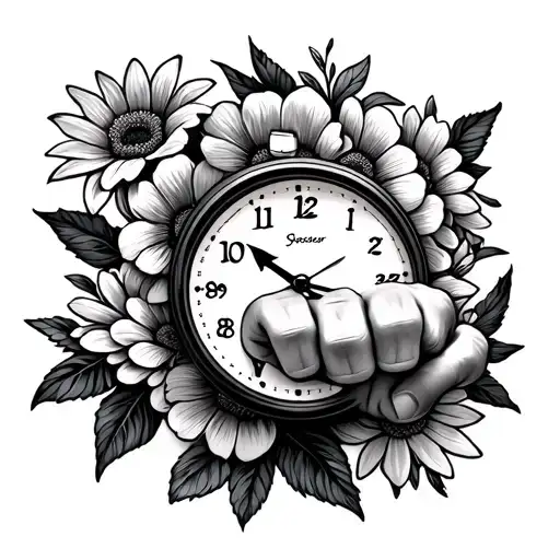 Baby Fist With Clock And Date Of Birth Flowers