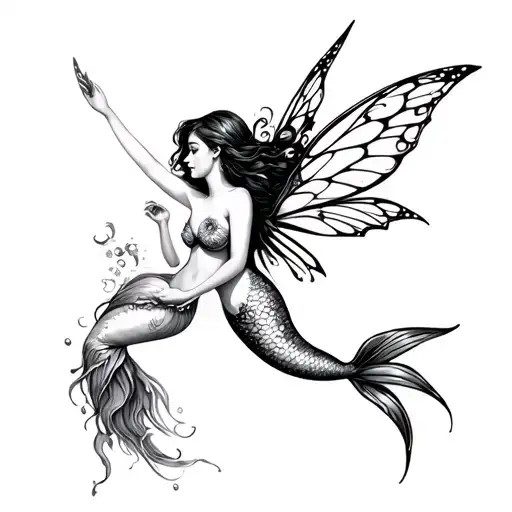 Fairy Flying And Mermaid Playing