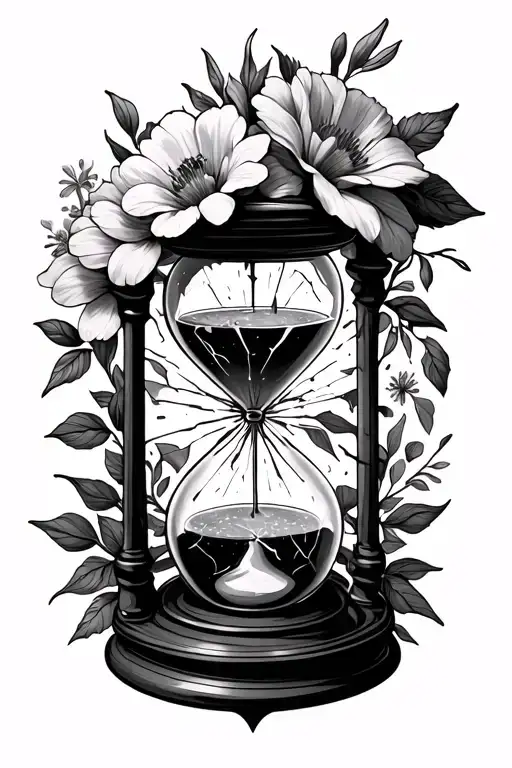 Shattered Hour Glass Surrounded By Flowers