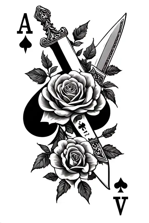 Forearm Ace Of Spades And Knife With Rose Vines