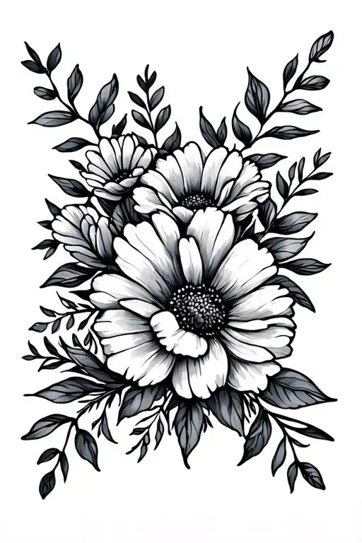 Family Flower Bouquet Fine Line Back