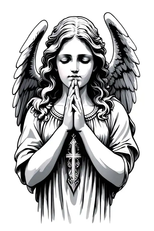 Angel Praying Too Cross