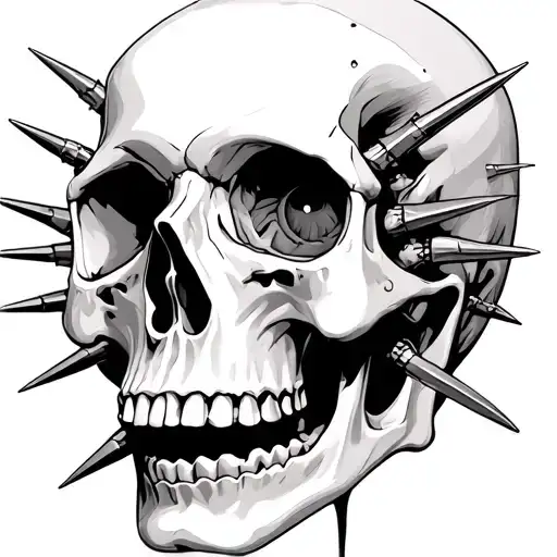 Human Skull With Iron Spikes Through The Eye Sockets