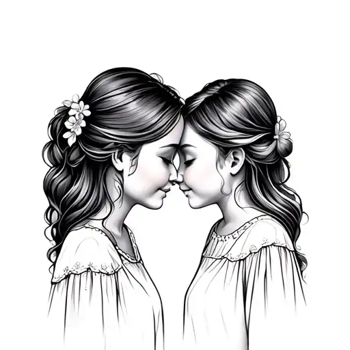 Mother And Daughter Forehead Kiss Outline
