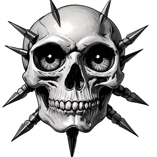 Human Skull With 2 Iron Spikes For Eyes
