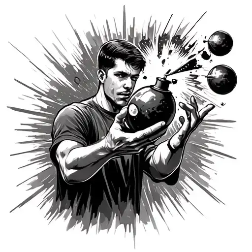 Guy Holding Bomb In His Hand In Front Of Him While His Head Explodes