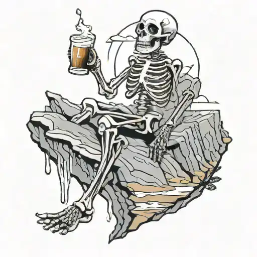 Skeleton Falling Off A Cliff With A Drink