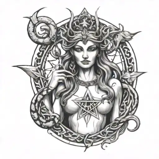 Hecate Goddess Of Magic With Snakes And A Pentacle