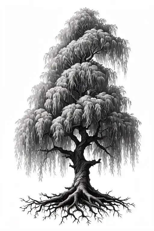 Weeping Willow Tree And Roots And Family Tree