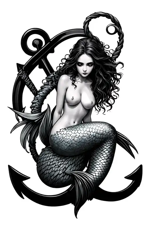 Mermaid Sitting On Anchor