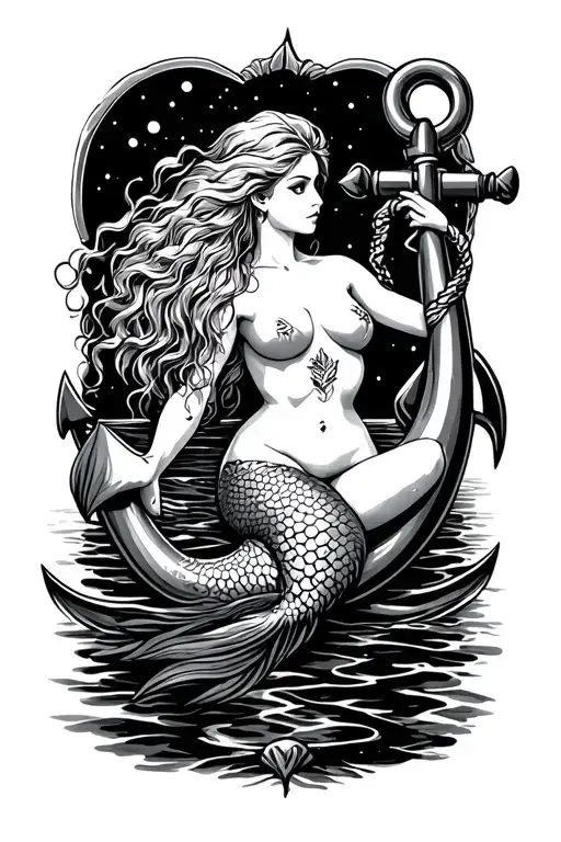 Mermaid Sitting On Anchor