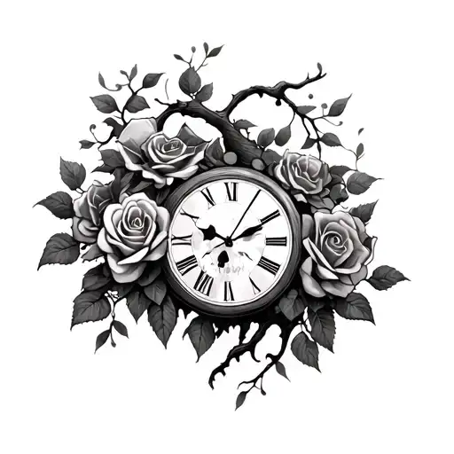 Skull Roses Tree Clock