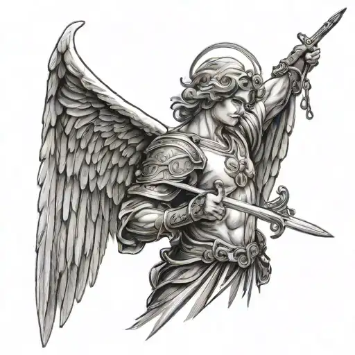 Angel Holding A Sword Pointing Upwards For The Middle Of The Back