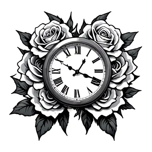 Skull Clock Roses