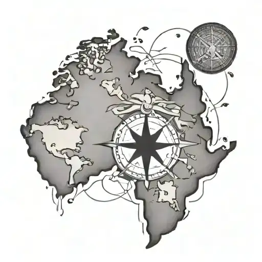 World Map Outline With Compass Rose In A Paw Print