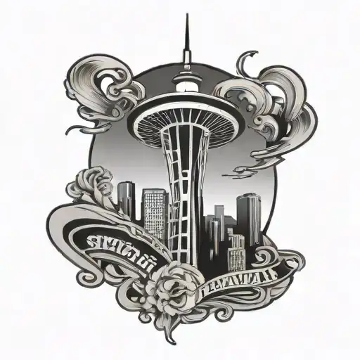 Seattle Space Needle Wearing Top Hat With Gnr Logo