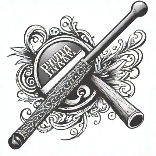 A Tattoo Design Combining Musical Notes And A Baseball Bat
