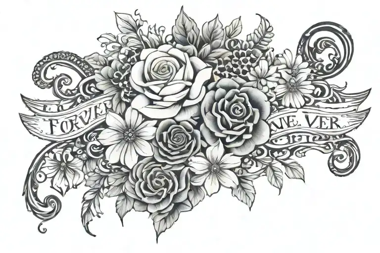 Forever And Ever Amen Words In Fine Line Flowers And Lace