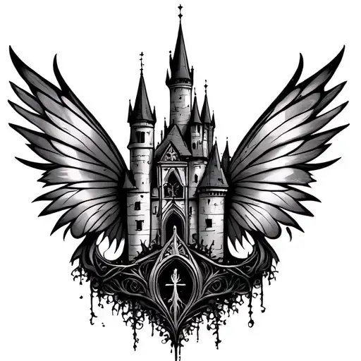Fairy Wings Surrounded By A Gothic Castle