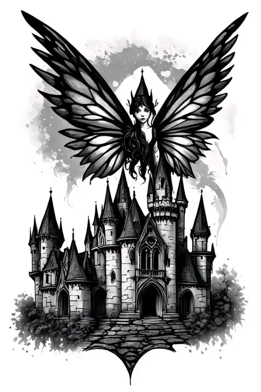 Fairy Wings Surrounded By A Gothic Castle