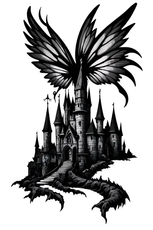 Fairy Wings Surrounded By A Gothic Castle
