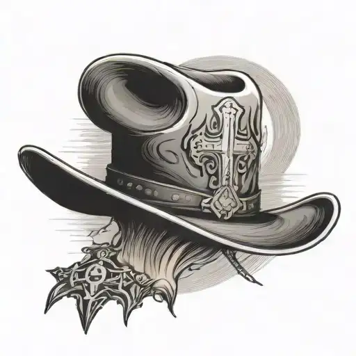 Cross With Cowboy Hat On Top In Desert