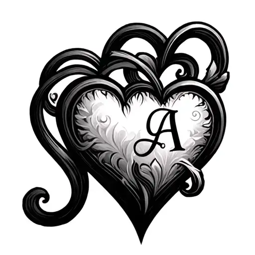 Double Heart Thin Line With Initials J And A